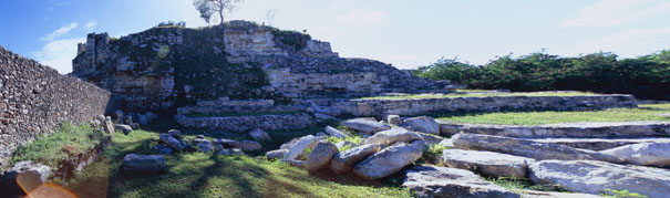 Chultun Temple at Ake panorama - ake mayan ruins,ake mayan temple,mayan temple pictures,mayan ruins photos